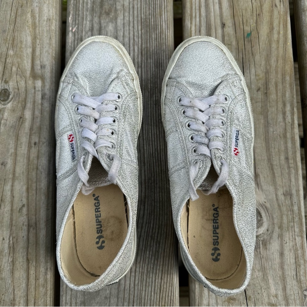 Superga Metallic Canvas Low Top‎ Sneakers Silver Gray Size 9